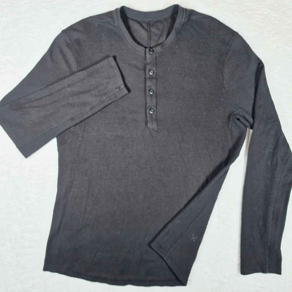 Lululemon Henley Mens (m) Black Waffle Knit L/S Button Up Top